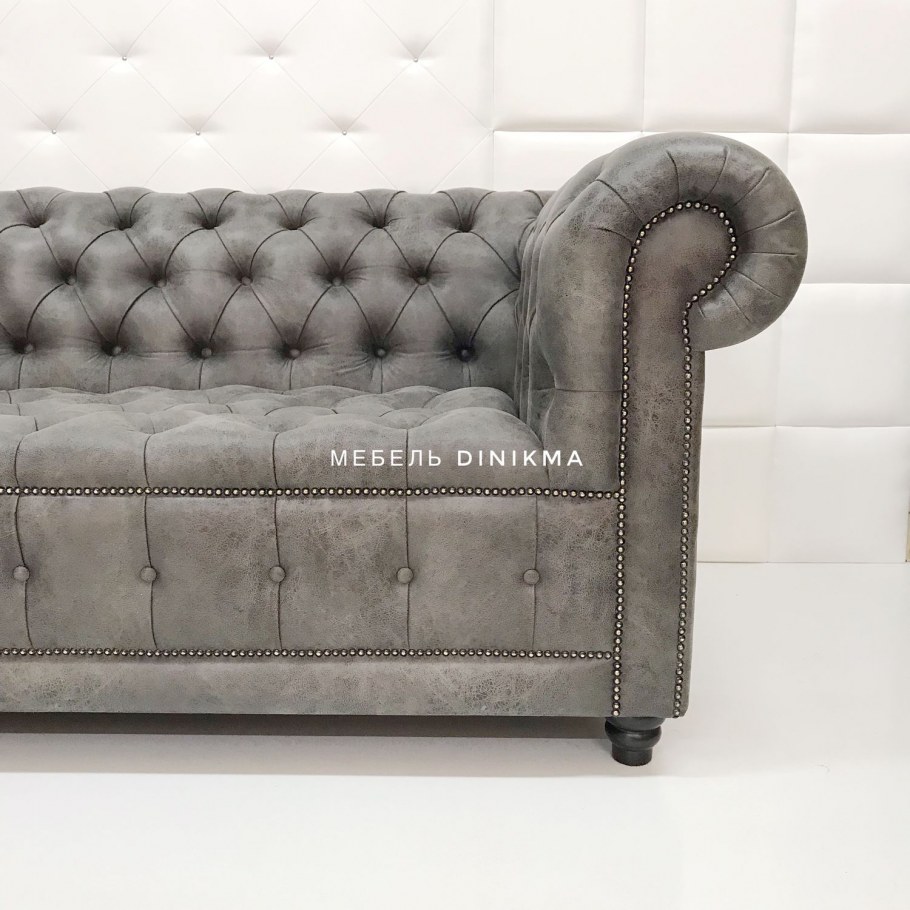Диван Честер серый велюр