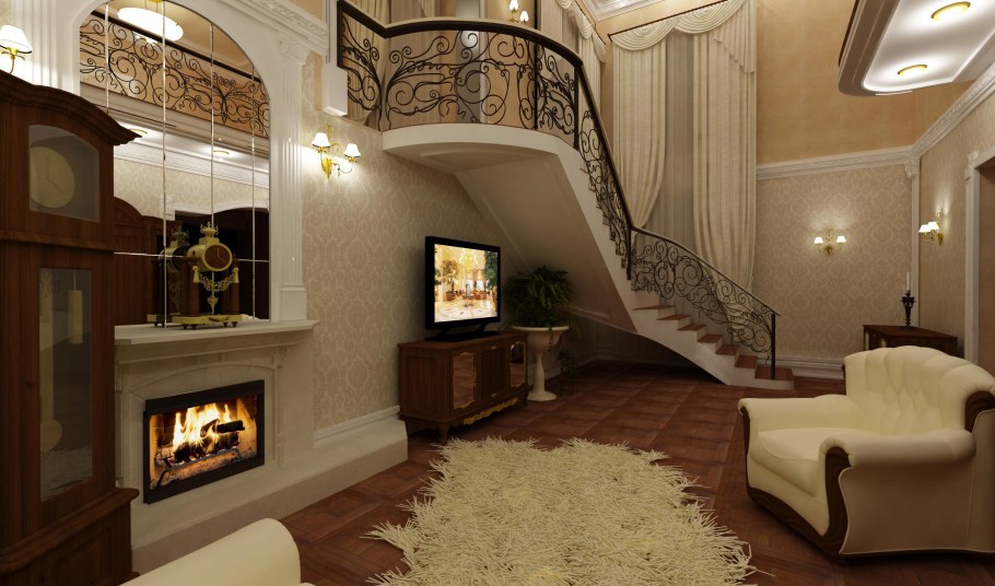 Холл гостиная в частном доме
