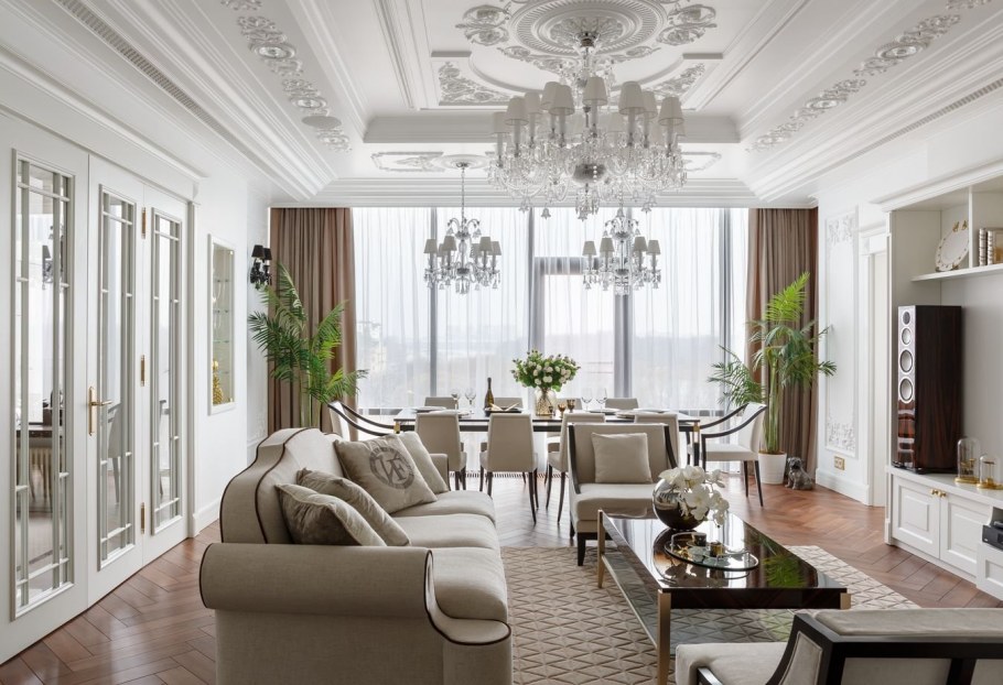 Лепнина в интерьере в гостиной