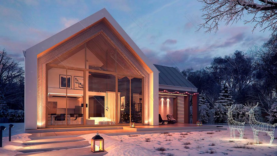 Одноэтажный дом с панорамным остеклением