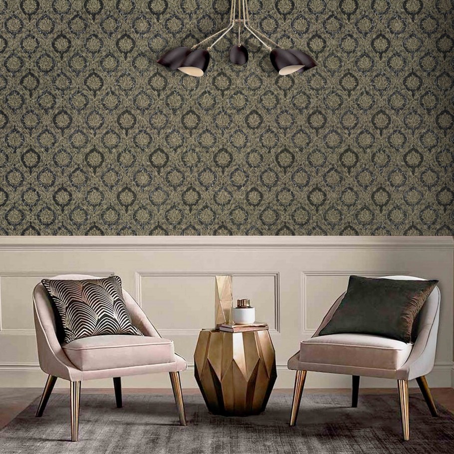 Дамаск в интерьере гостиной