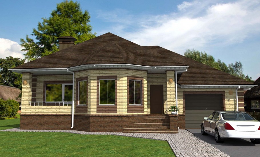 Одноэтажный дом с гаражом 100кв.м