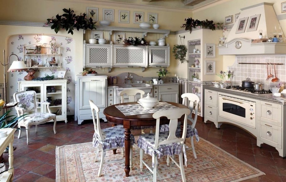 Белая кухня в стиле Кантри