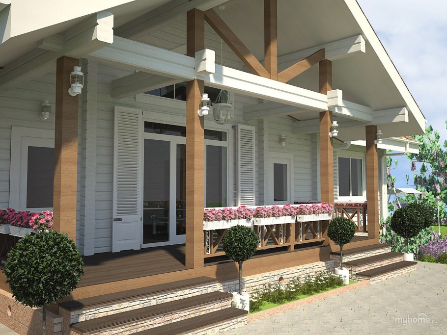 Фасады домов с террасой