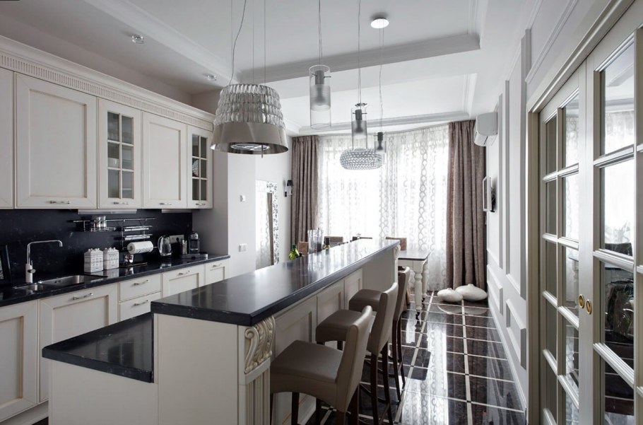 Белая кухня столовая Неоклассика