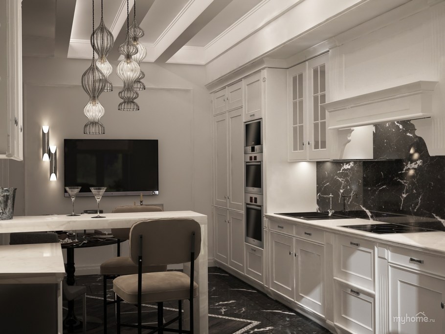 Кухня Неоклассика белая с черным