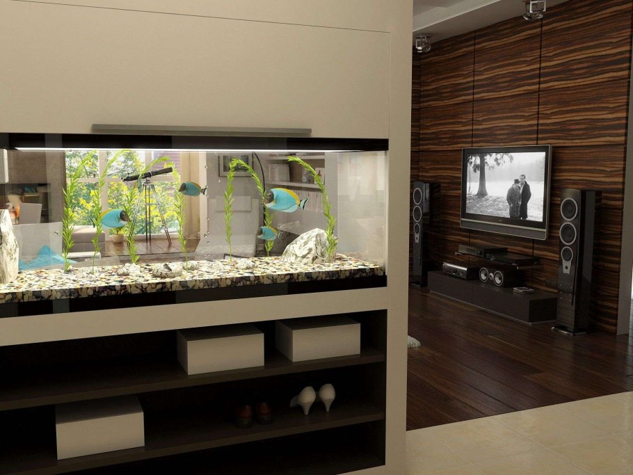 Аквариум в интерьере гостиной