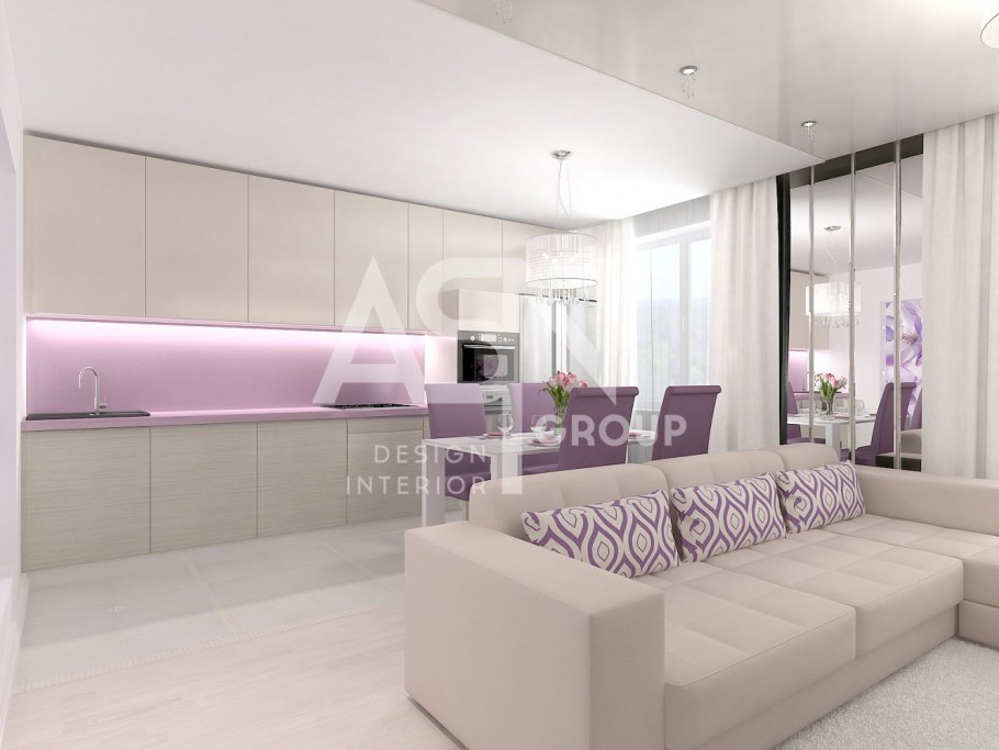 Кухня гостиная в сиреневых тонах