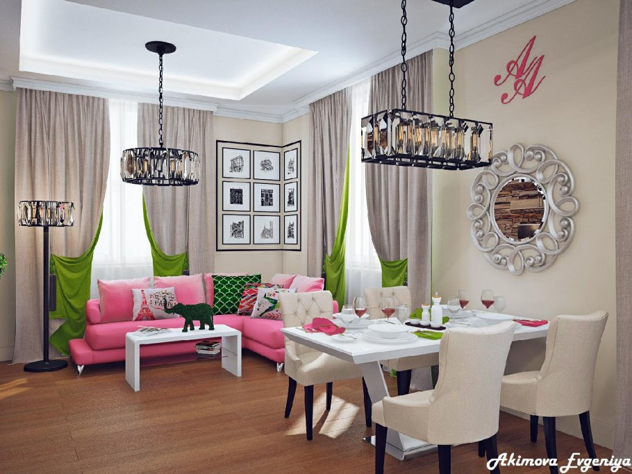 Интерьер студии в розовых тонах