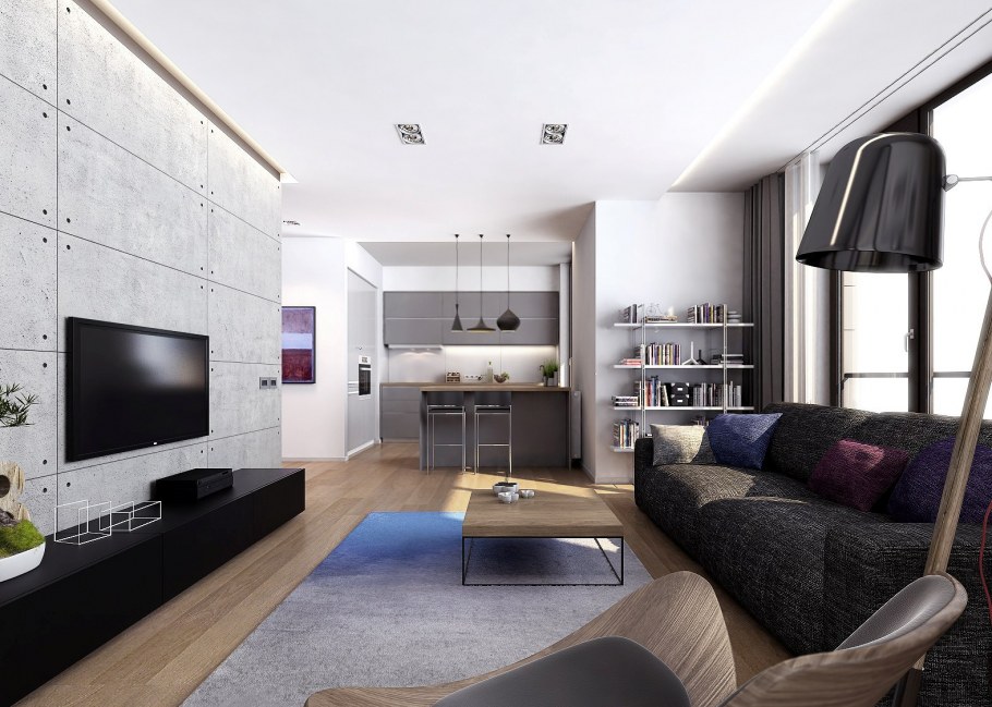 Современный Минимализм в интерьере гостиной 18 кв