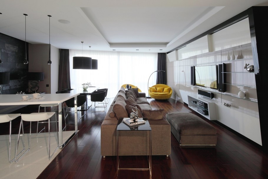 Стильная большая кухня гостиная