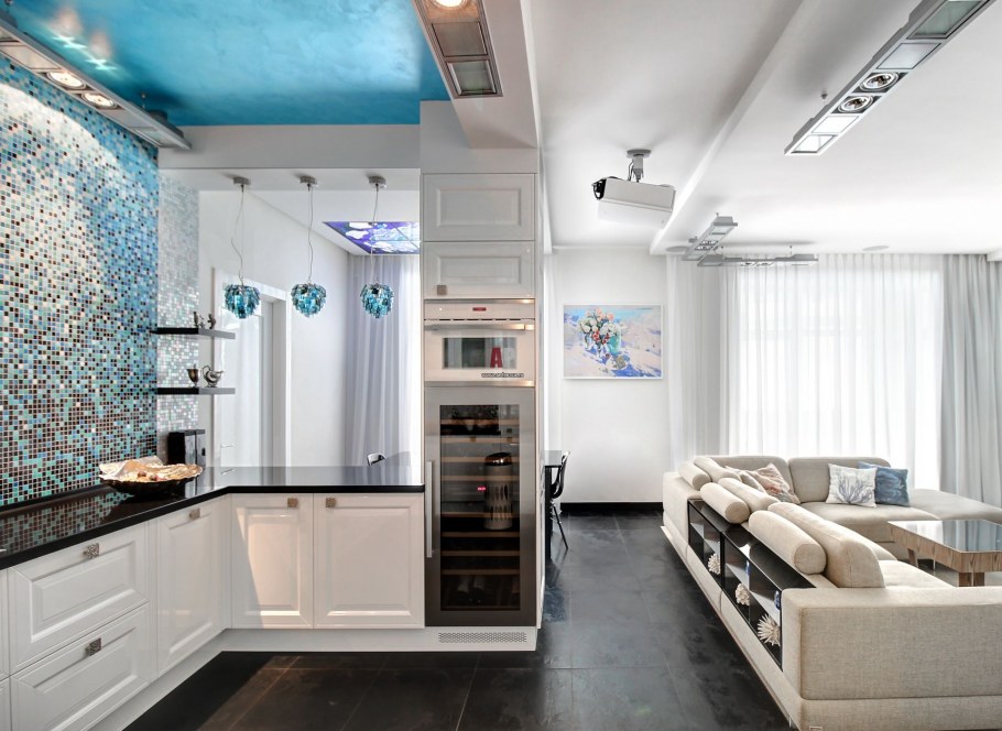 Кухня гостиная в морском стиле