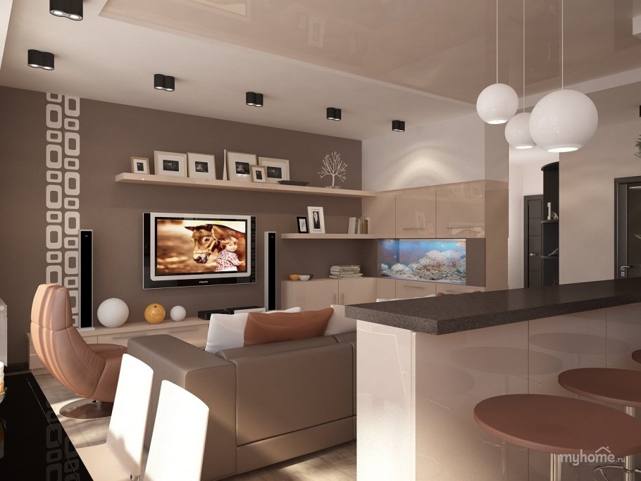 Кухня гостиная в кофейных тонах