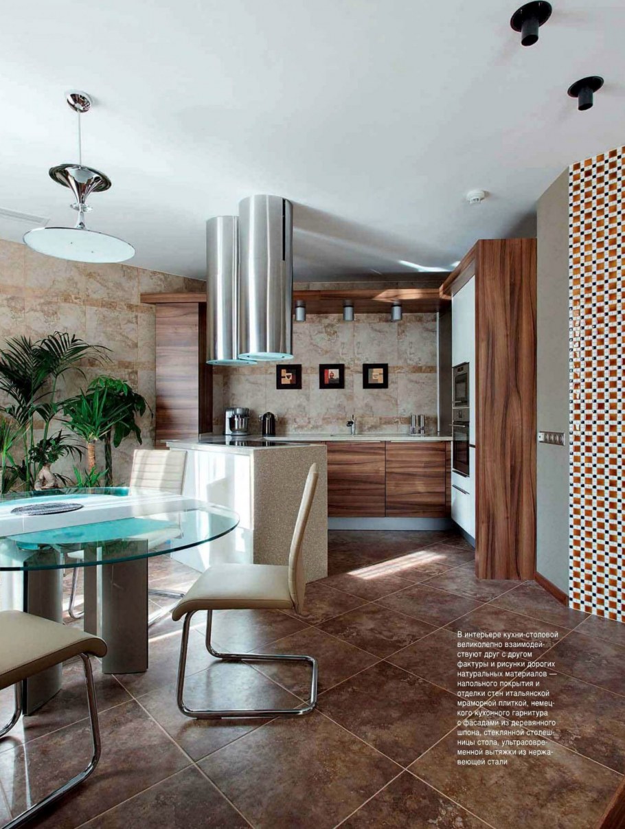 Кухня гостиная в коричневых тонах