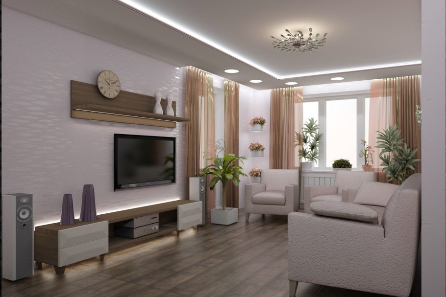 Гостиная в серо зеленых тонах