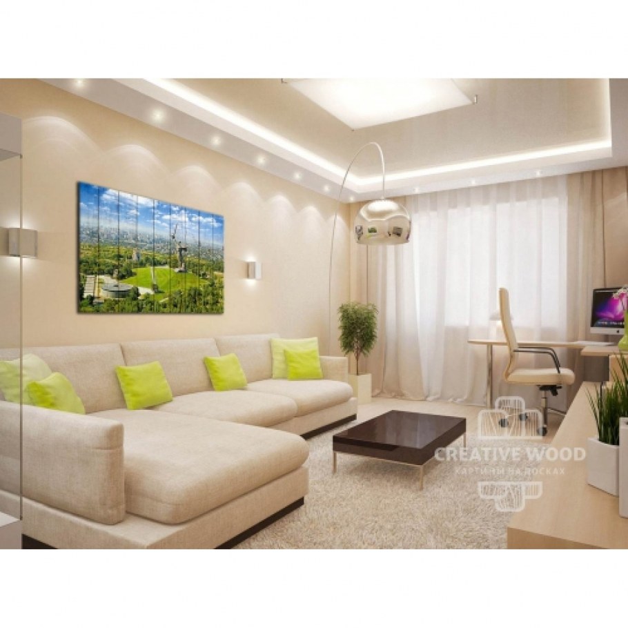 Гостиная в бежево зеленых тонах