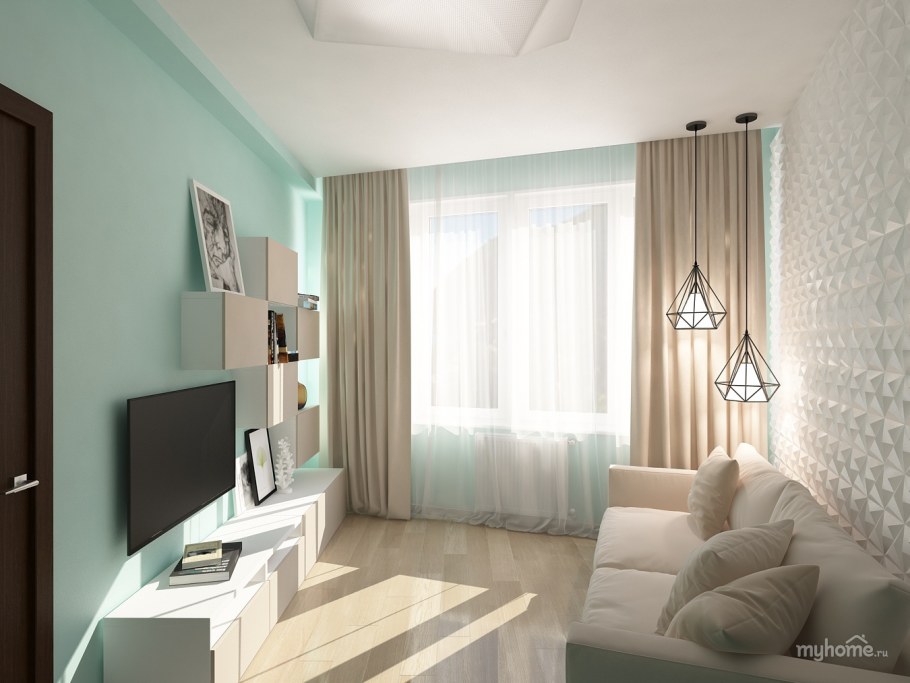 Бежево зеленая гостиная