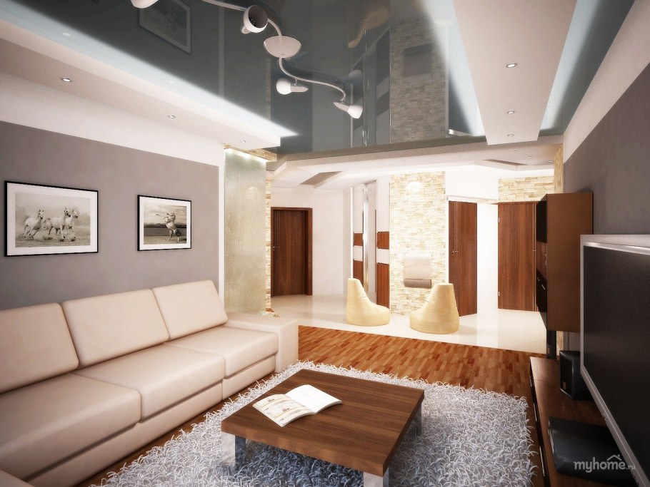 Зал в коричнево-бежевых тонах