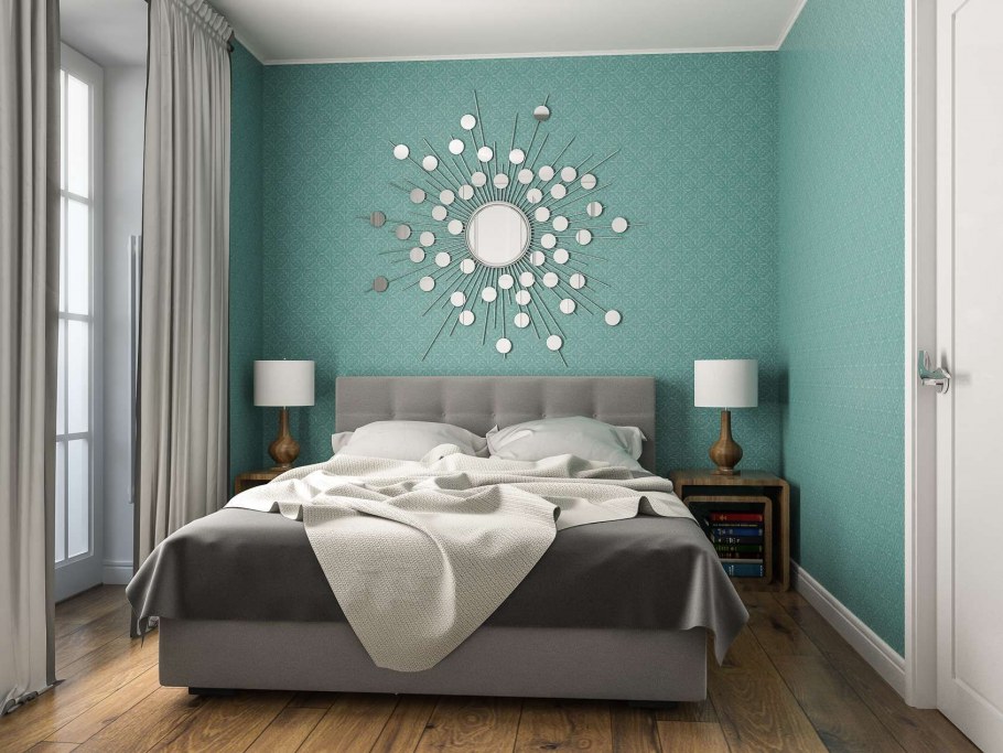 Маленькая спальня в бирюзовом цвете