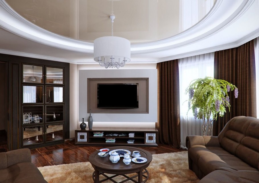 Гостиная в бело коричневых тонах