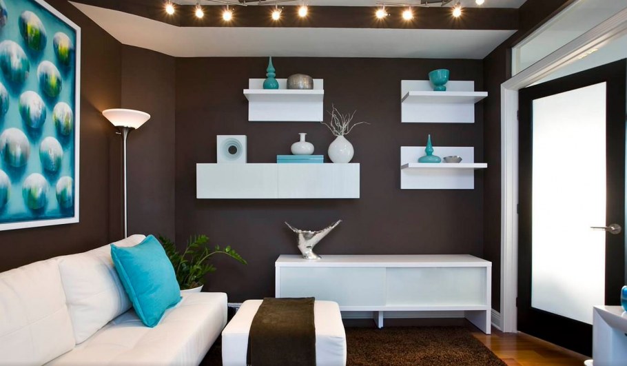 Гостиная в шоколадно-бирюзовых тонах