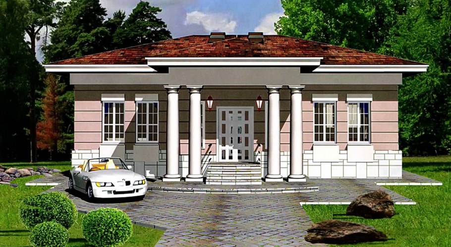 Одноэтажный дом с колоннами