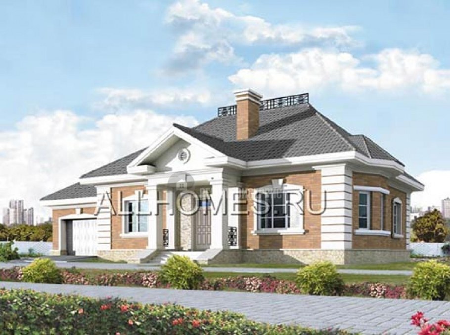 Одноэтажный кирпичный дом в классическом стиле