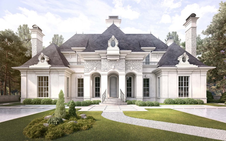 Одноэтажный особняк с колоннами