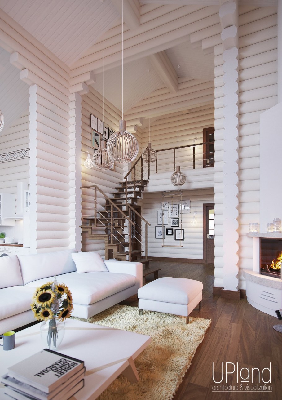 Интерьеры деревянных домов в белом цвете