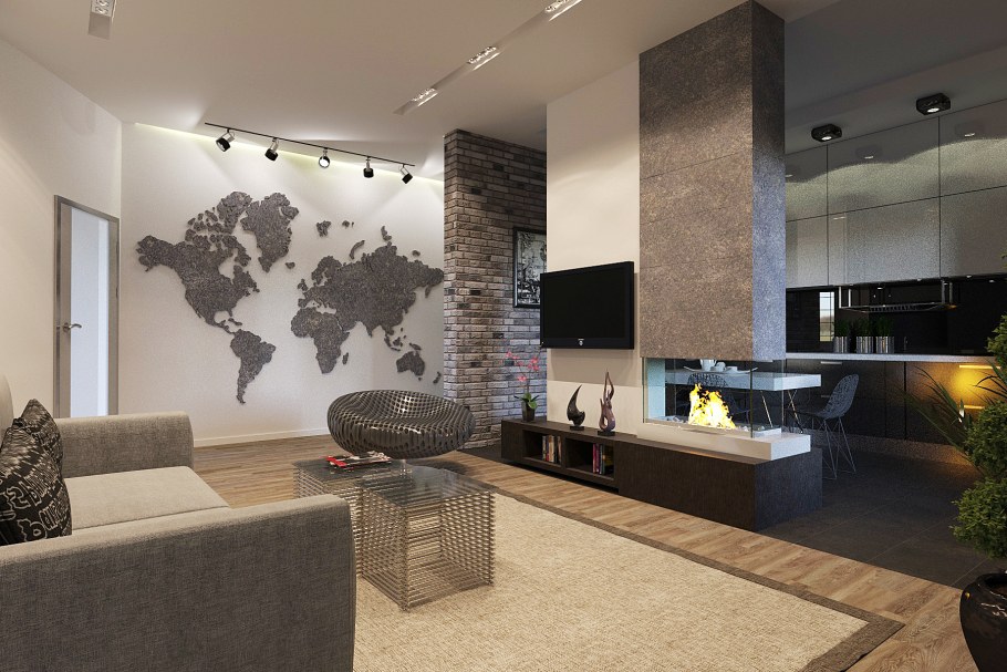 Гостиная лофт декоративная штукатурка