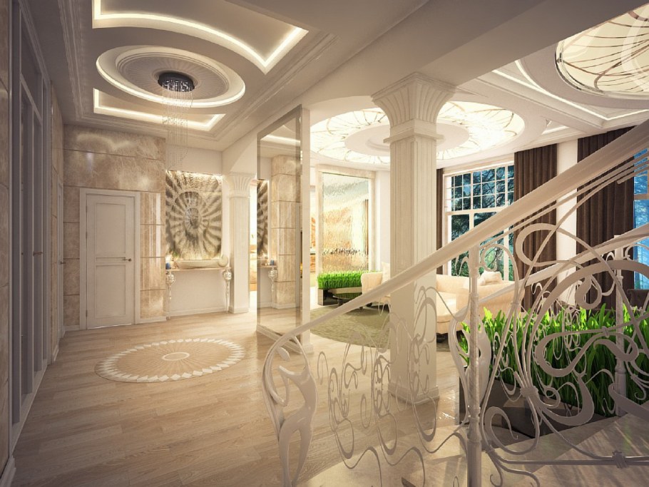 Интерьер двухэтажного коттеджа в классическом стиле