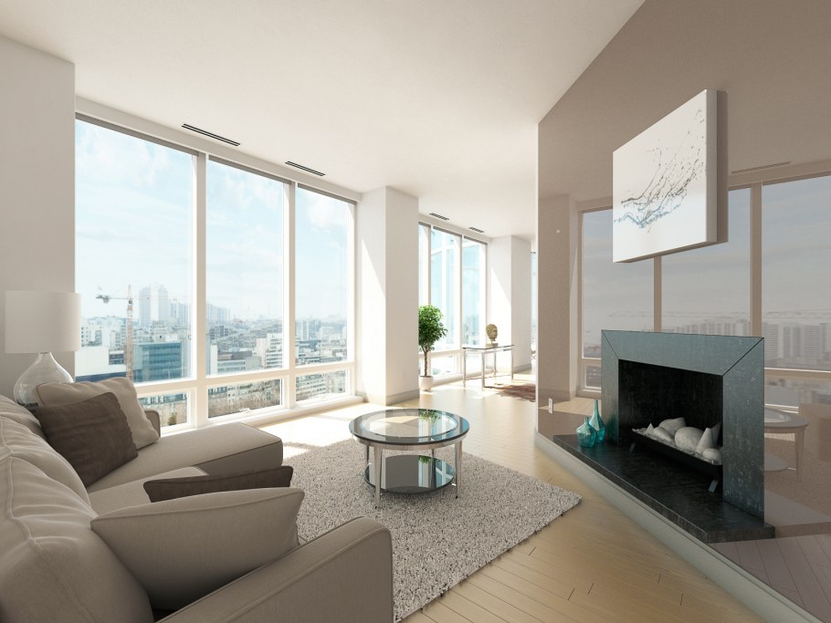 Гостиная с панорамными окнами в квартире