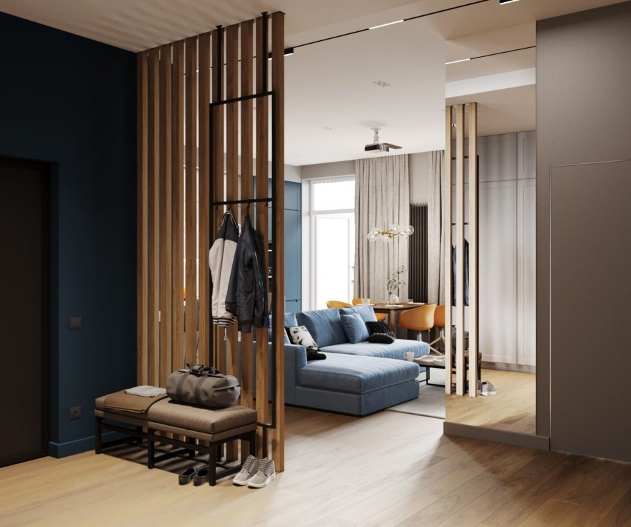 Реечная перегородка для зонирования прихожей