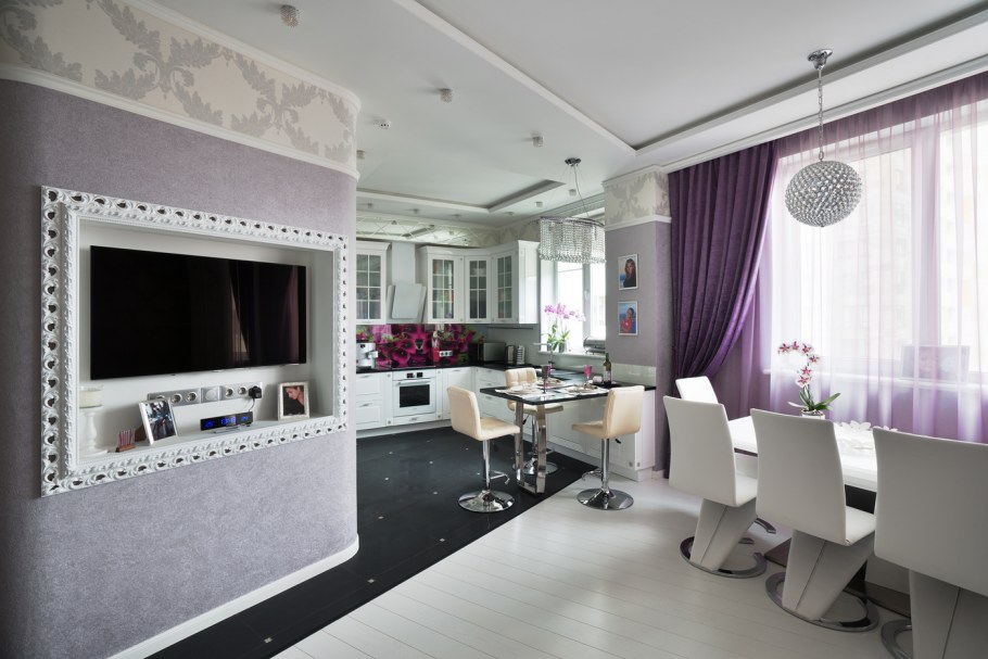 Белая штукатурка в интерьере кухни