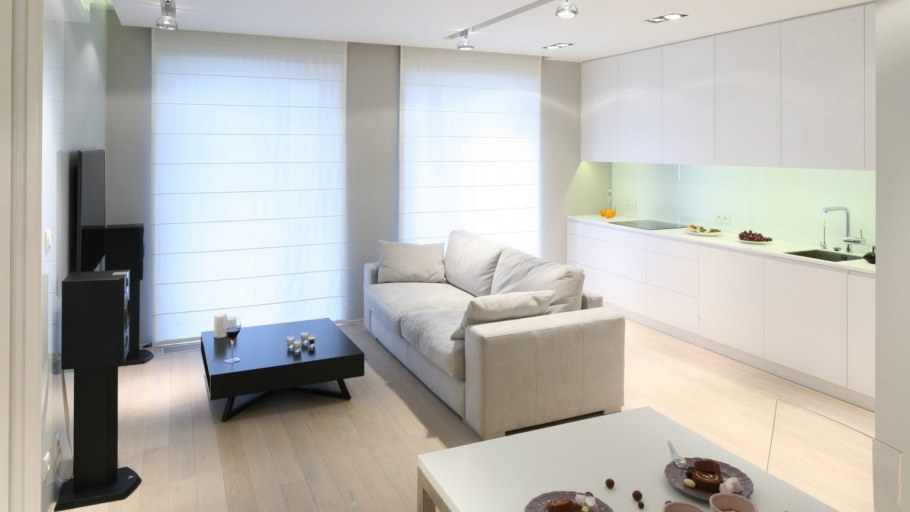 Светлая кухня гостиная Минимализм