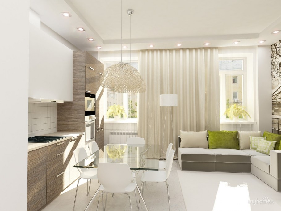 Интерьеры цветовые решения кухня объединены с гостиной