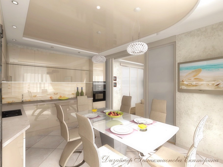 Светлая кухня гостиная