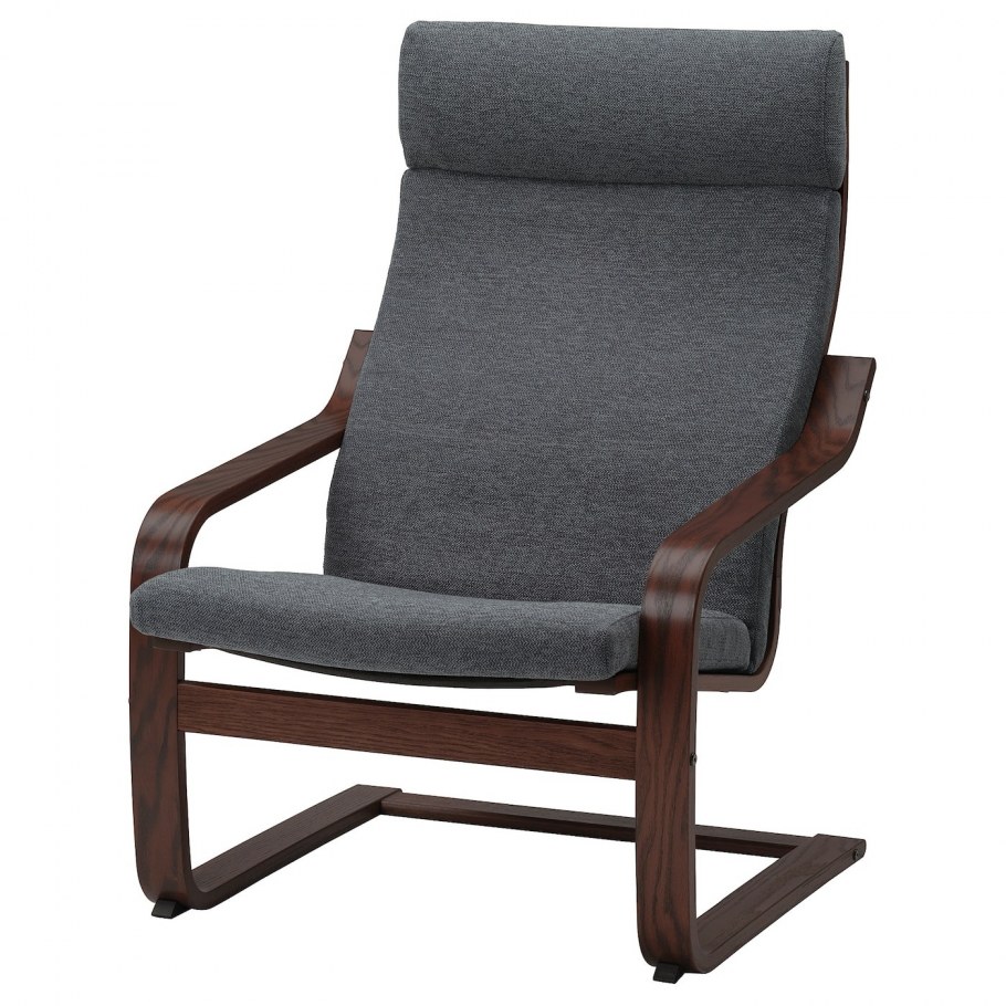 ПОЭНГ кресло, коричневый, Шифтебу темно-синий