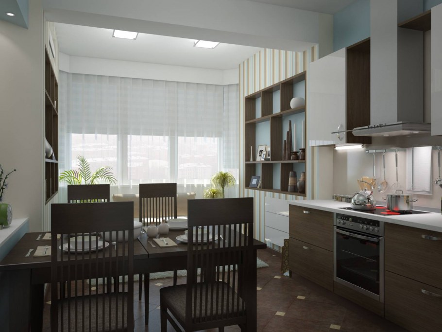 Современный дизайн кухни в двухкомнатной