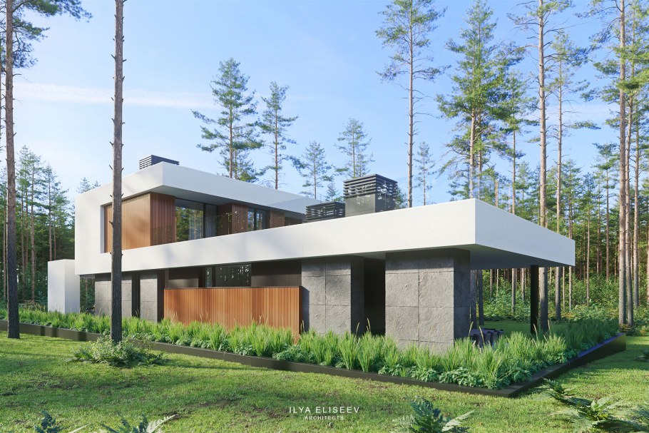 Одноэтажный дом с панорамными окнами