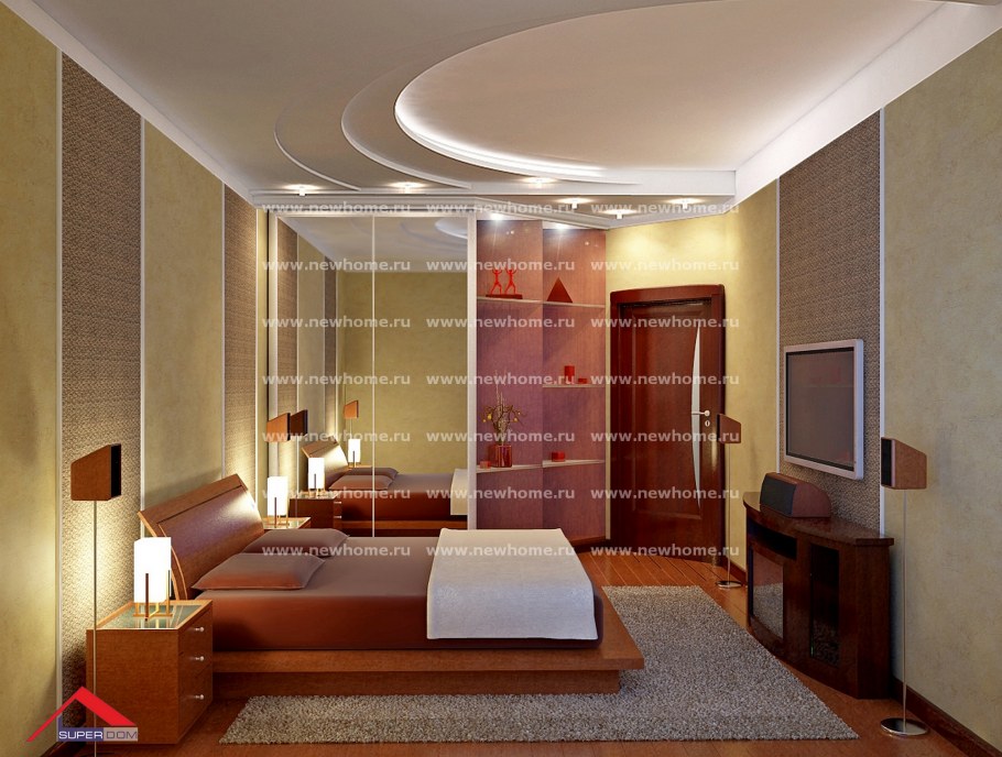 Потолок из гипсокартона для спальни малогабаритной