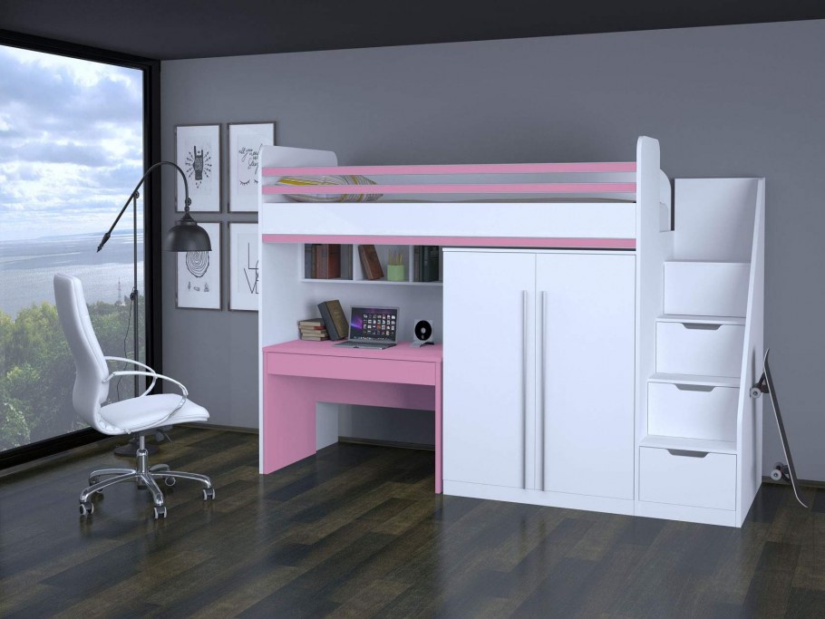 Кровать-чердак Polini Kids City, белый