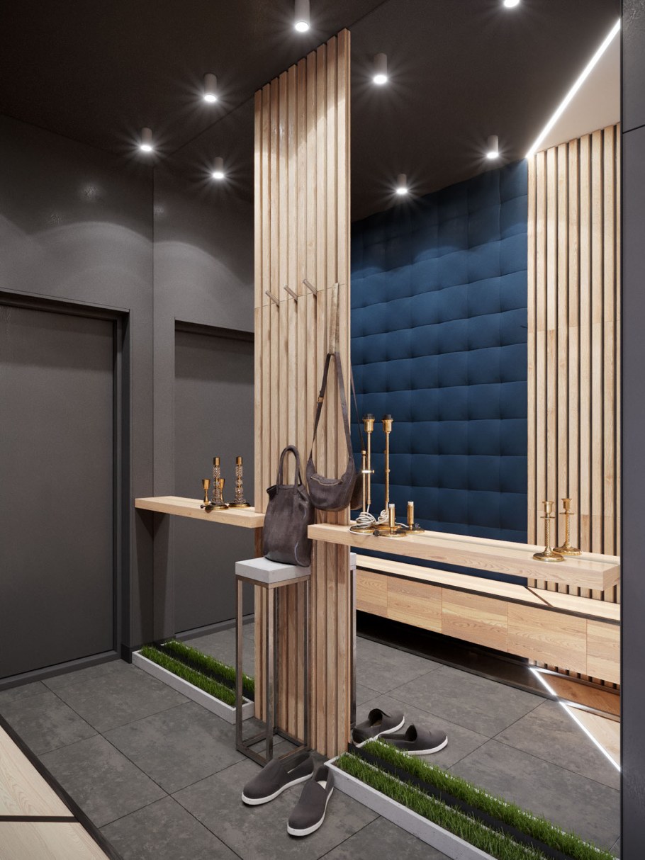 Прихожая с деревянными рейками