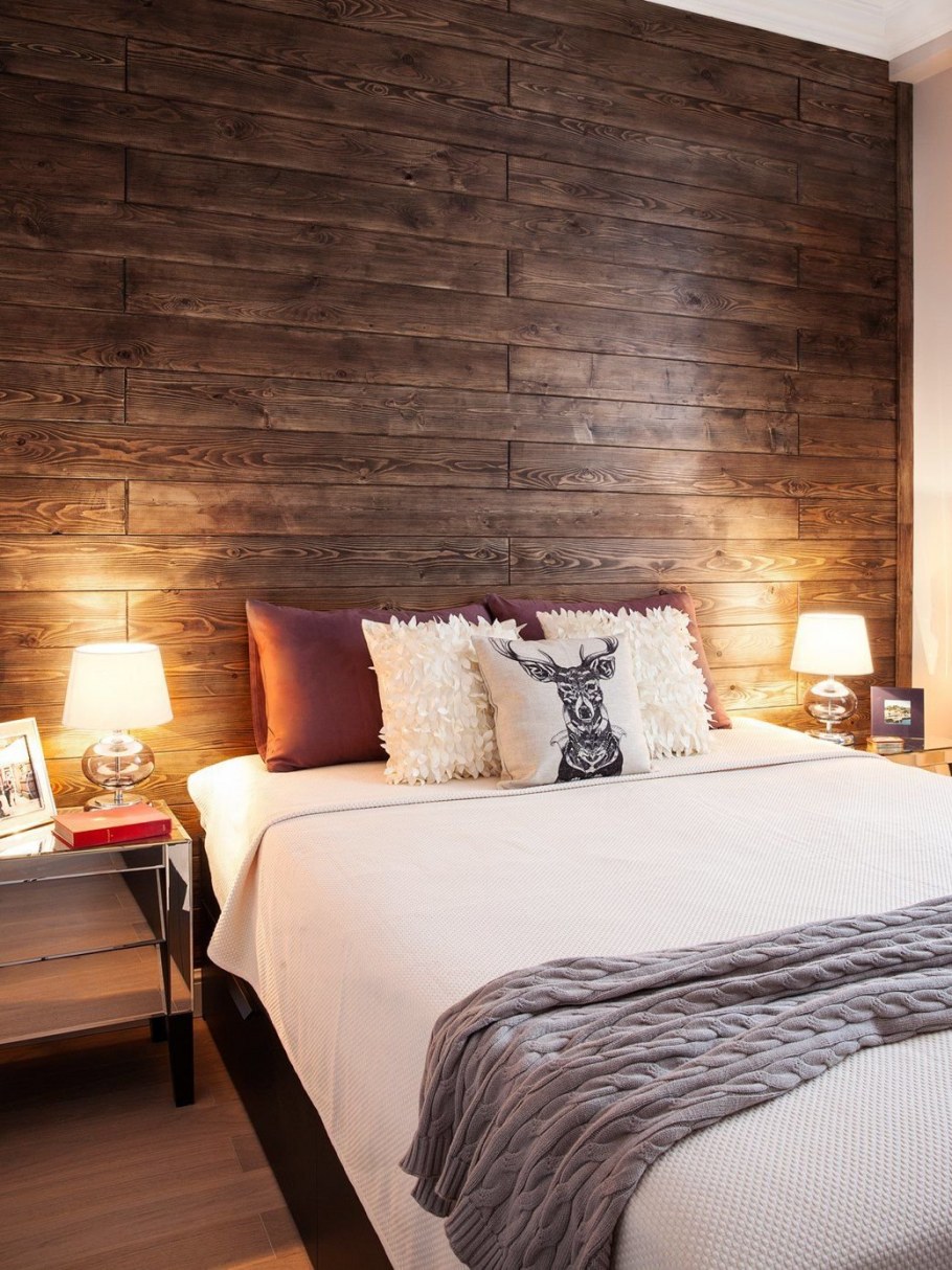 Деревянные панели в спальне