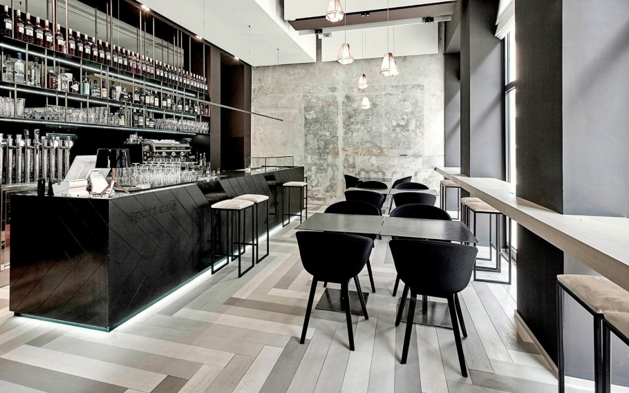 Интерьер кафе черно белом стиле
