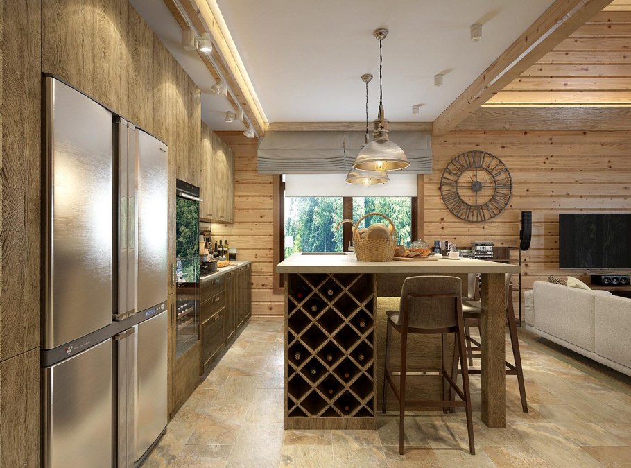 Кухня гостиная имитация бруса