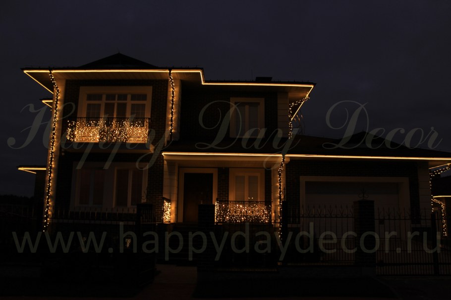 Подсветка фасадов гибким неоном домов