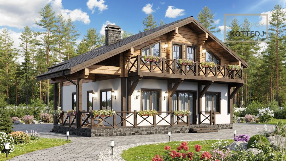 Комбинированное Шале из клееного бруса