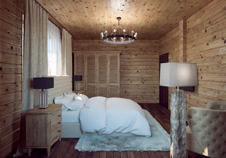 Отделка стен спальни деревянный дом ЦСП