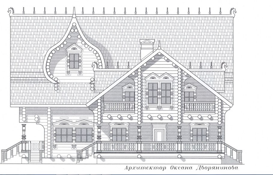 Чертеж фасада деревянного дома